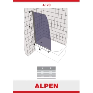Изображение товара шторка для ванны alpen alpina 80 см прозрачное стекло a170n-80