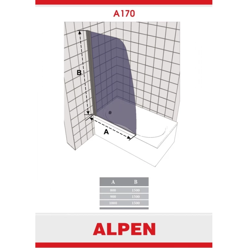 Шторка для ванны Alpen Alpina 80 см прозрачное стекло A170N-80
