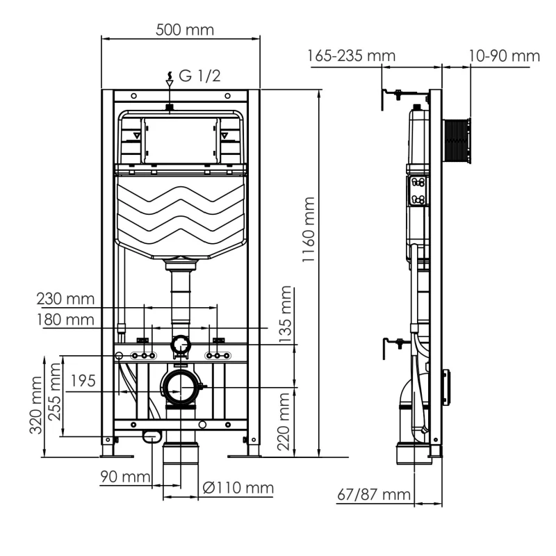 Монтажный элемент для подвесного унитаза WasserKRAFT Aller 10 10TLT.010.ME.BN01
