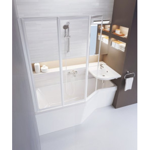 Изображение товара шторка для ванны складывающаяся трехэлементная ravak vs3 100 белая+транспарент 795p0100z1