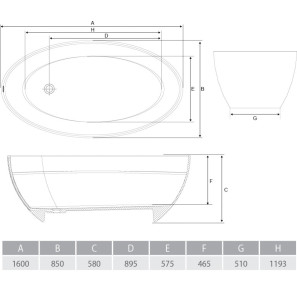 Изображение товара ванна из литого мрамора 160х85 см alpen venecia ven-170m