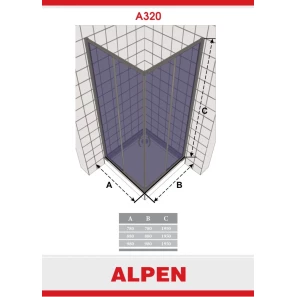 Изображение товара душевой уголок alpen alpina square 98x98 см прозрачное стекло a320n-100