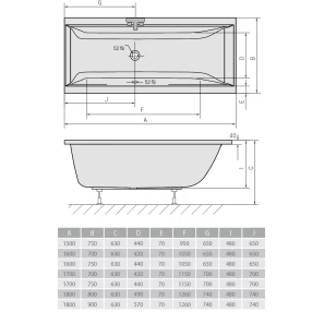 Изображение товара акриловая ванна 160x75 см alpen cleo a03611