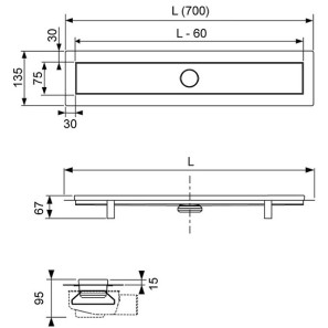 Изображение товара душевой канал 640 мм хром, 2 в 1 с основой под плитку tile и панелью steel tece tecelinus 15103079