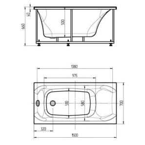Изображение товара акриловая гидромассажная ванна 150х70 см пневматическое управление плоские форсунки aquatek альфа-150