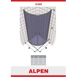 Изображение товара душевой уголок alpen alpina quadrant 98x98 см прозрачное стекло a360n-100