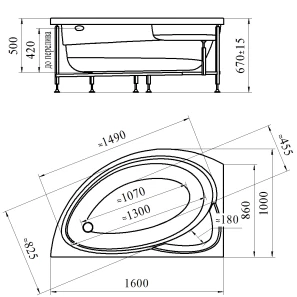 Изображение товара акриловая ванна левая 160x100 см radomir модерна 2-01-0-1-1-214
