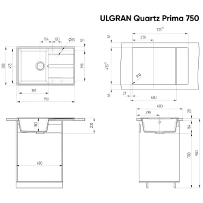 Изображение товара кухонная мойка ulgran космос prima 750-08