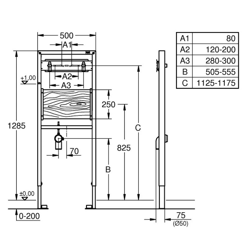 Монтажный элемент для литой раковины и настенного смесителя, 1285 мм Grohe Rapid SL 38544000