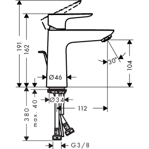 Изображение товара смеситель для раковины с донным клапаном hansgrohe talis e 71710700