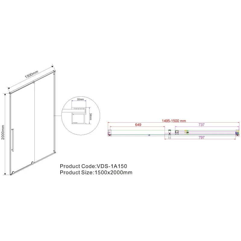 Душевая дверь 150 см Vincea Arno VPS-1A150CL прозрачное