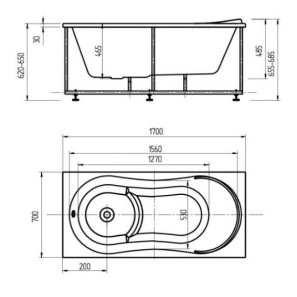 Изображение товара акриловая гидромассажная ванна 170х70 см пневматическое управление стандартные форсунки aquatek афродита-170