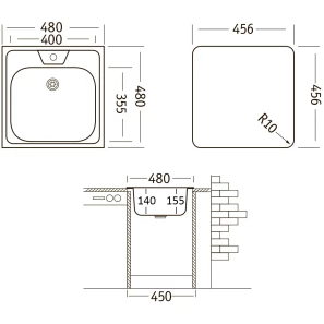 Изображение товара кухонная мойка матовая сталь ukinox классика clm480.480 ---4k 0c