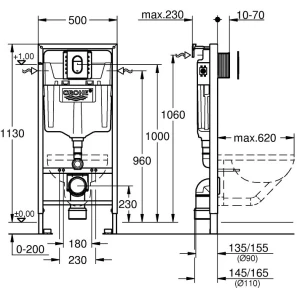 Изображение товара монтажный элемент для подвесного унитаза, 1130 мм grohe rapid sl 39503000