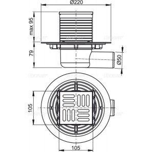 Изображение товара сливной трап 105×105/50 решетка из нержавеющей стали alcaplast apv1321