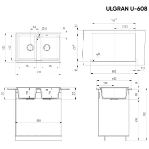 Изображение товара кухонная мойка ulgran ультра-черный u-608-344