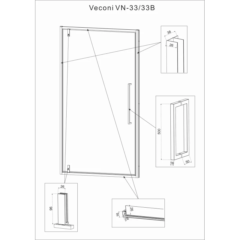 Душевая дверь 70 см Veconi Vianno VN33B-70-01-C7 прозрачное