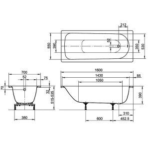 Изображение товара стальная ванна 160x70 см kaldewei eurowa 311-1 standard 