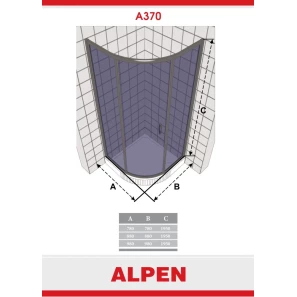 Изображение товара душевой уголок alpen alpina quadrant 98x98 см прозрачное стекло a370n-100