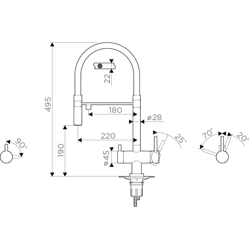 Смеситель для кухни с подключением к фильтру вороненая сталь Omoikiri Kanto-PVD-GM