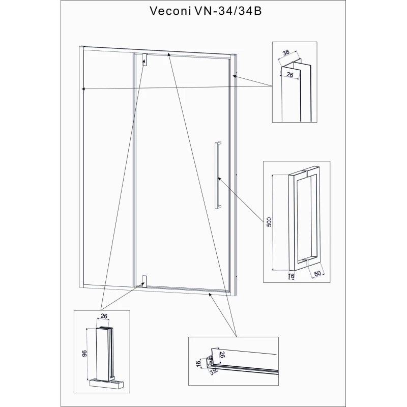 Душевая дверь 100 см Veconi Vianno VN34B-100-01-C7 прозрачное