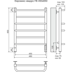 Изображение товара полотенцесушитель электрический 650x480 мм terminus евромикс квадро п6