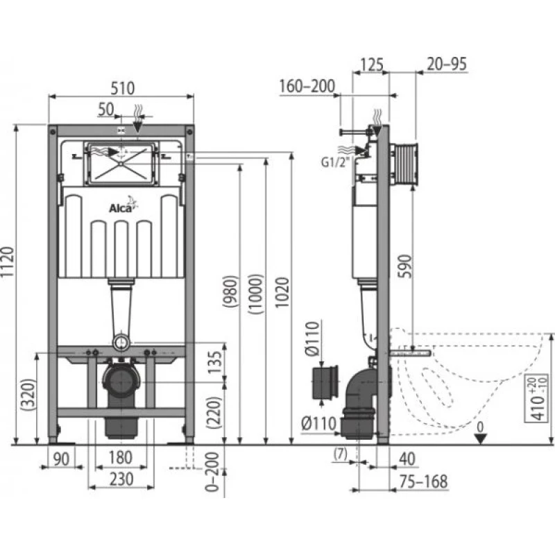 Комплект подвесной унитаз WeltWasser Merzbach 004GL-WT 10000003661 + система инсталляции AlcaPlast AM101/11203:1RUSSETM70