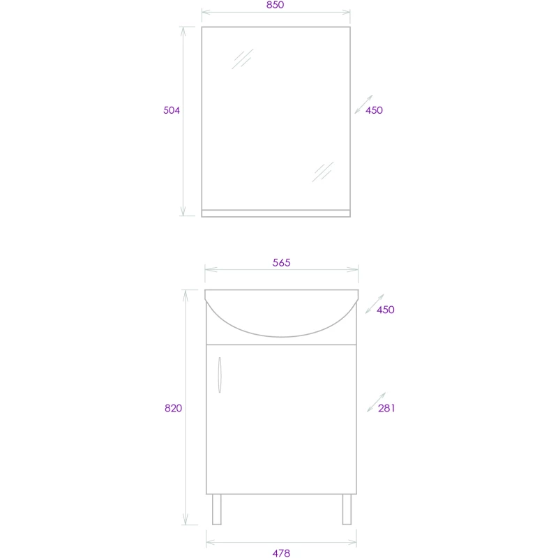 Комплект мебели дуб сонома/белый глянец 56,5 см Onika Эко 105204