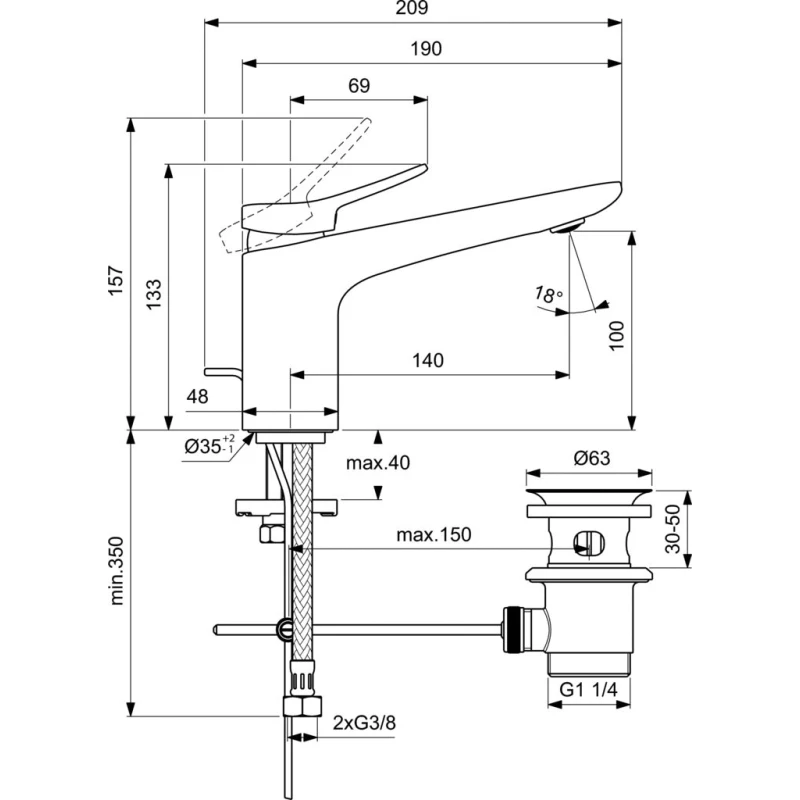 Смеситель для раковины с донным клапаном Ideal Standard Conca BD456A2