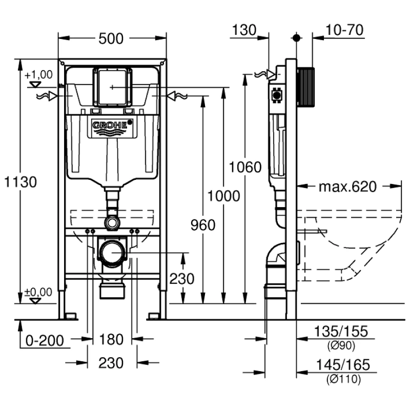 Монтажный элемент для подвесного унитаза, 1130 мм Grohe Rapid SL 38528001