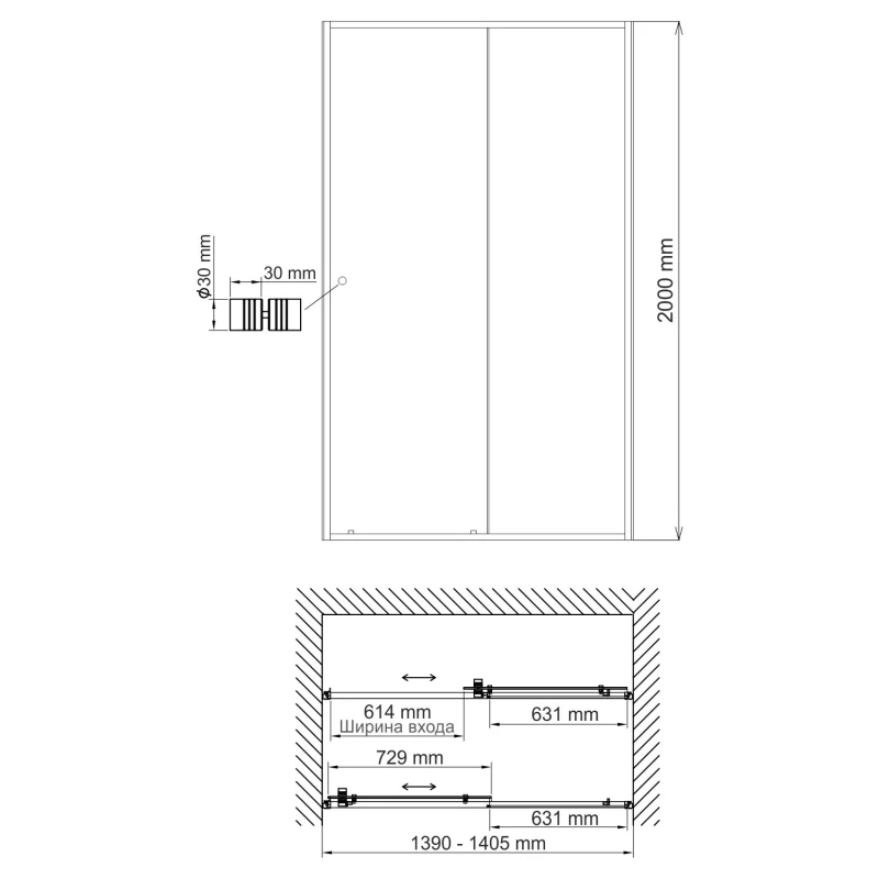 Душевая дверь 140 см WasserKRAFT Dill 61S31 прозрачное