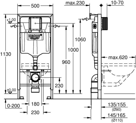 Монтажный элемент для подвесного унитаза, 1130 мм Grohe Rapid SL 38539001