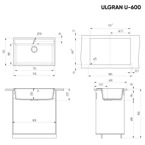 Изображение товара кухонная мойка ulgran черный u-600-308