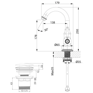 Изображение товара смеситель для раковины с донным клапаном lemark spark lm6707rg