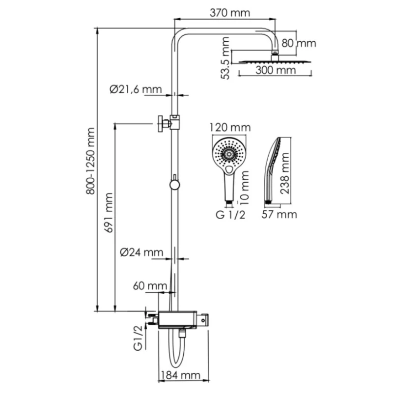 Душевая система 300 мм WasserKRAFT Aller A113.118.101.CH Thermo