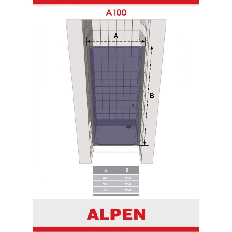 Душевая дверь распашная Alpen Alpina 90 см прозрачное стекло A100N-90