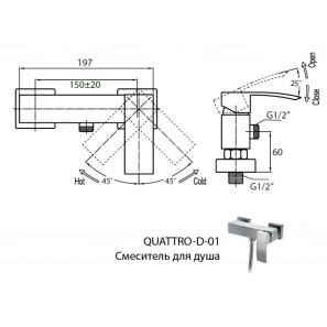 Изображение товара cezares quattro quattro-d-01 смеситель для душа