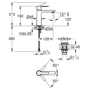 Изображение товара смеситель для раковины c донным клапаном grohe lineare 23106al1