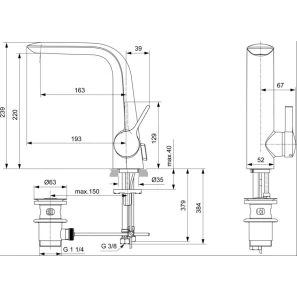 Изображение товара смеситель для раковины с донным клапаном ideal standard melange a6041aa