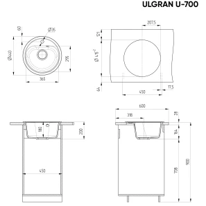 Изображение товара кухонная мойка ulgran серый u-700-310