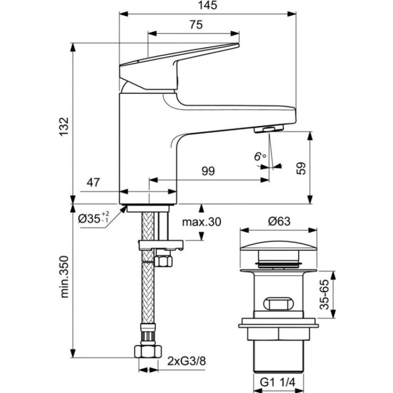Смеситель для раковины с донным клапаном Ideal Standard Ceraplan BD206AA