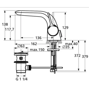 Изображение товара смеситель для раковины с донным клапаном ideal standard melange a4260aa