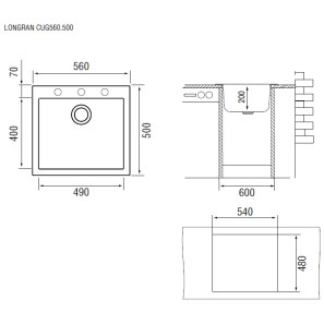 Изображение товара кухонная мойка оникс longran cube cug560.500 - 10