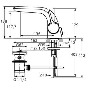 Изображение товара смеситель для раковины с донным клапаном ideal standard melange a4258aa