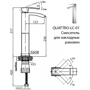 Изображение товара cezares quattro quattro-lc-01 смеситель для раковины
