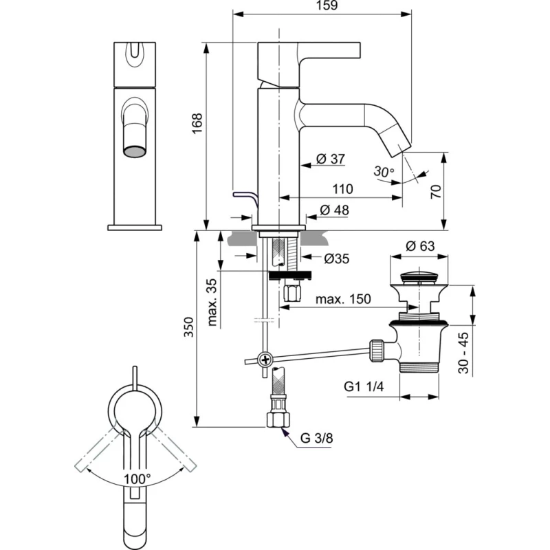 Смеситель для раковины с донным клапаном Ideal Standard Joy BC775AA