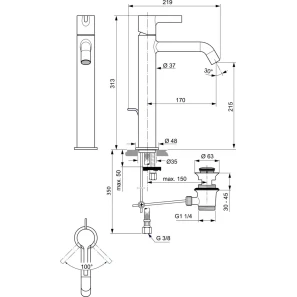 Изображение товара смеситель для раковины с донным клапаном ideal standard joy bc781aa