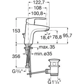 Изображение товара смеситель для раковины с донным клапаном roca monodin-n 5a3a98c0m
