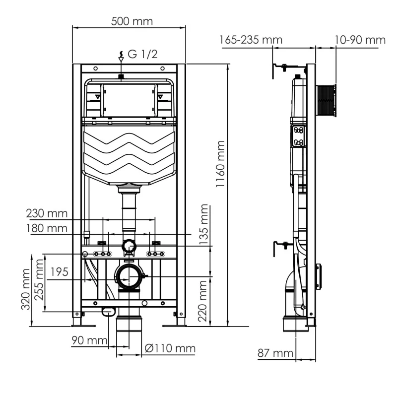 Монтажный элемент для подвесного унитаза WasserKRAFT Aller 10 10TLT.010.ME.MB03