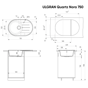 Изображение товара кухонная мойка ulgran платина nora 750-04